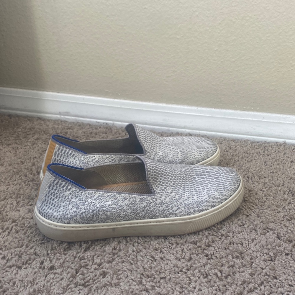 Gray and white snake print, women size 7.5, Rothy’s slip on sneaker